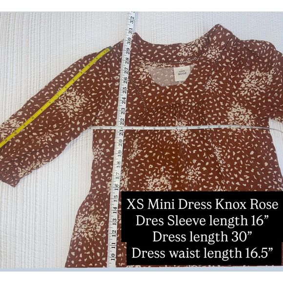 Knox Rose XS Mini Dress Brown Floral Boho Peasant Style - Picture 5 of 5